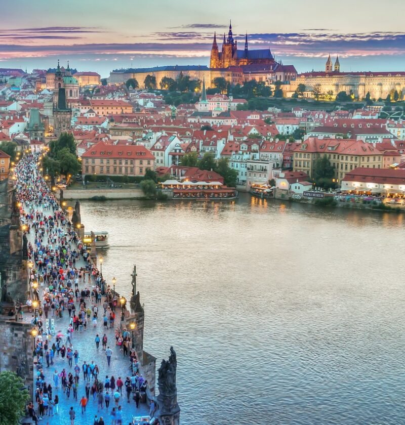 prague, bridge, people