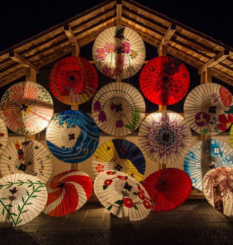 japanese umbrellas, parasols, illuminated