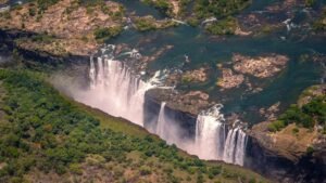 An aerial view of the victoria falls in zimbabwe