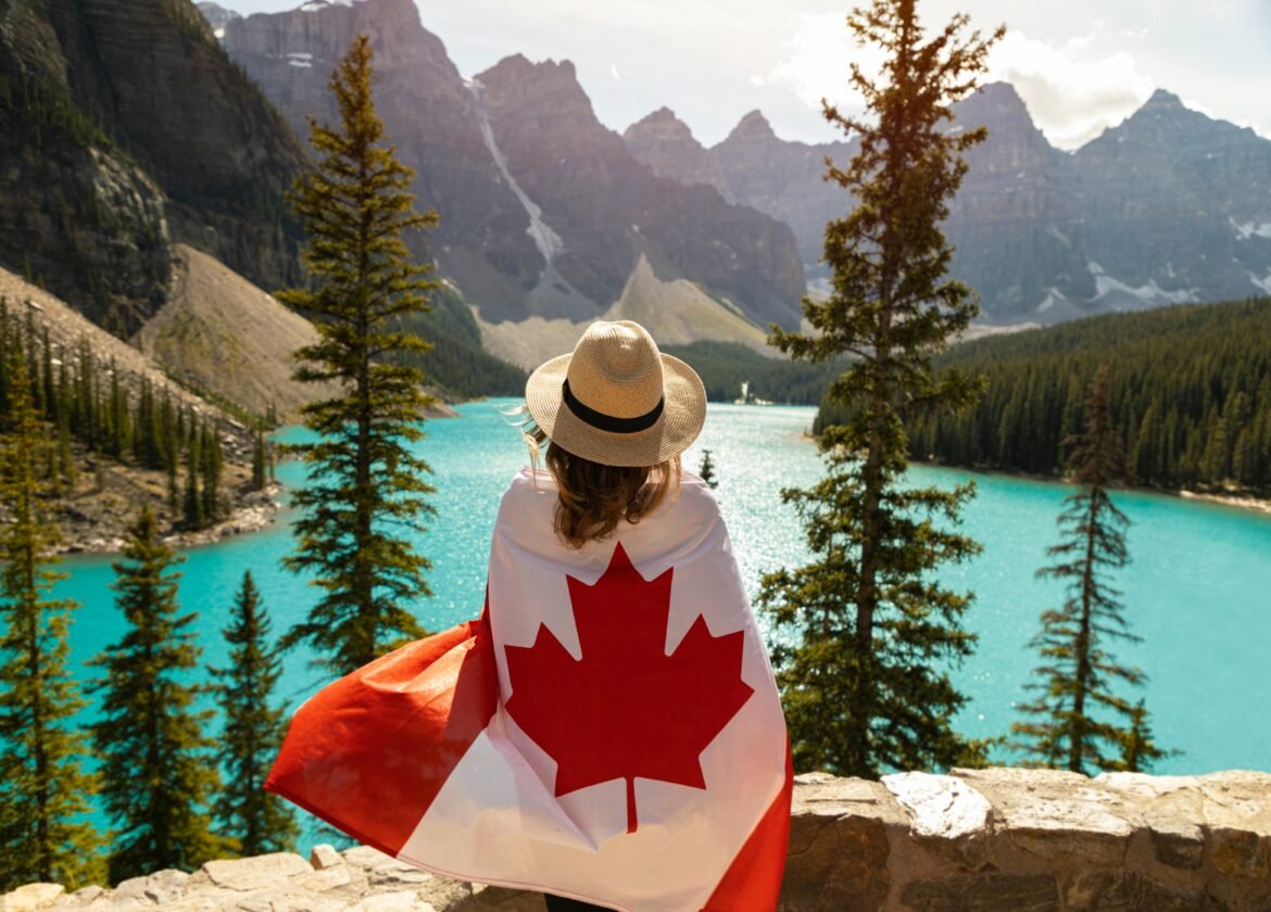 Woman Draped In A Flag Of Canada