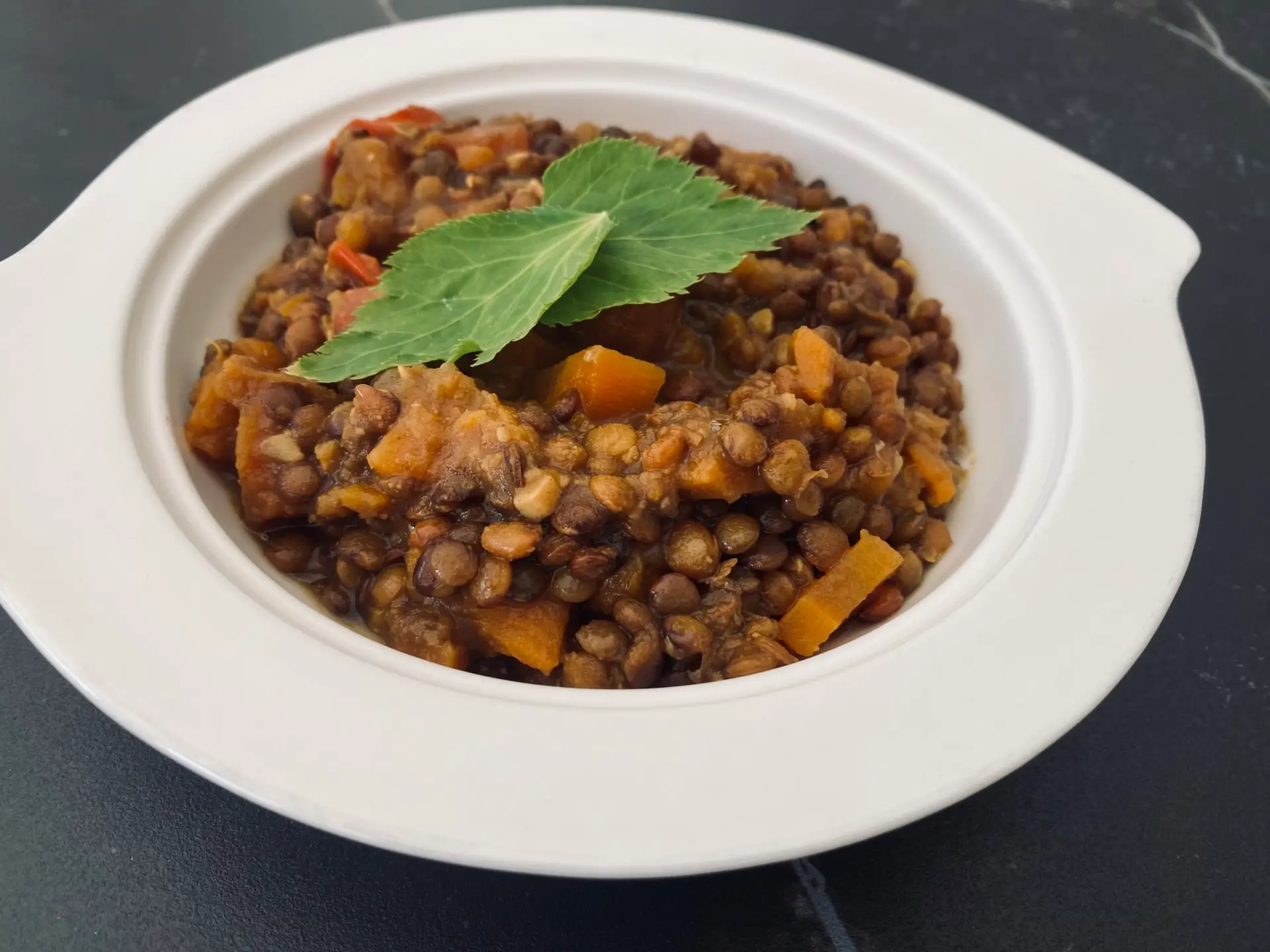 Green lentil dhal with Ethiopian vegetables