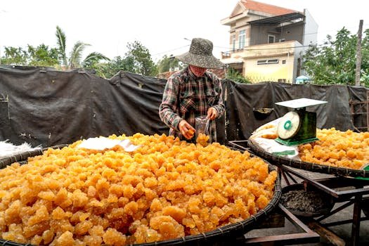 Man Working at Manual Sugar Production Outdoors