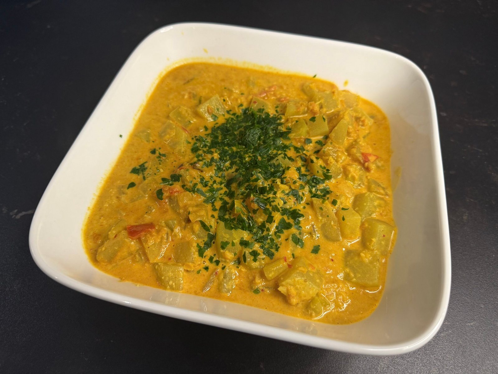 Chayote and coral lentil curry, India