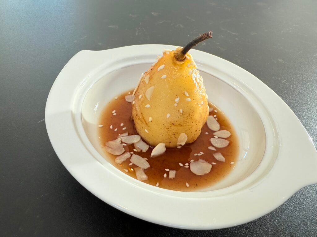 Pear poached with green tea and ginger, China