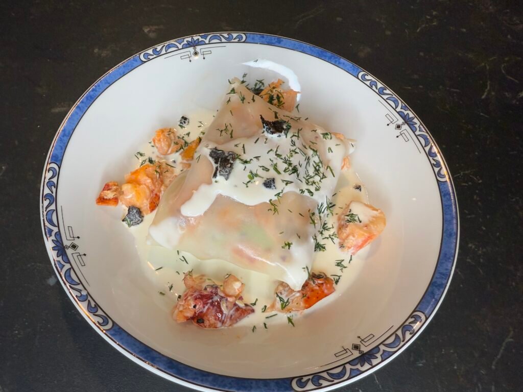 Gluten-free lobster ravioli with truffle