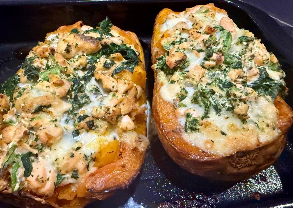 Butternut facie saumon épinards